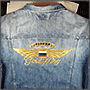 Вишитий на джинсі герб Російської Імперії, срібна металізована нитка