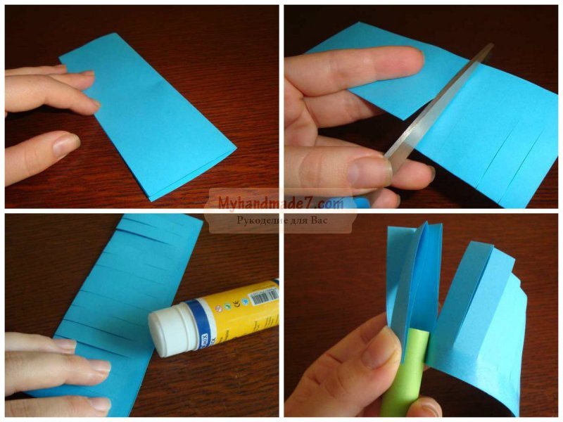 Щоб пропрасувати згин, треба взяти закриті ножиці і пропрасувати зверху, або ж на основну паперову деталь накласти будь-який чистий листок