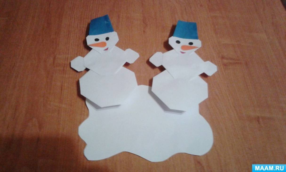 Майстер-клас з виготовлення іграшки з паперу способом оригамі «Сніговики»   Матеріал для роботи: Для вироби, що складається з двох сніговиків, нам буде потрібно білий папір: 2 квадрата 9 * 9 см